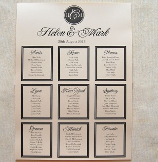 Unique Wedding Stationery: A3 Table Plan Portrait