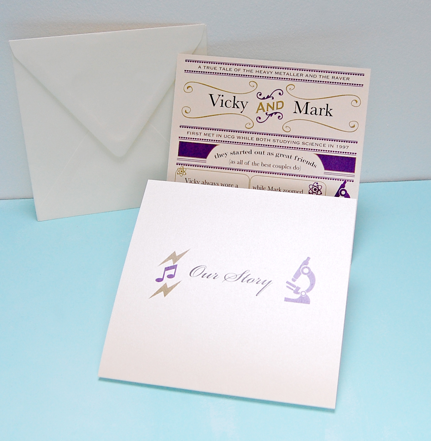 Our Work Customised Love Story Wedding Invitation Vicky And Mark